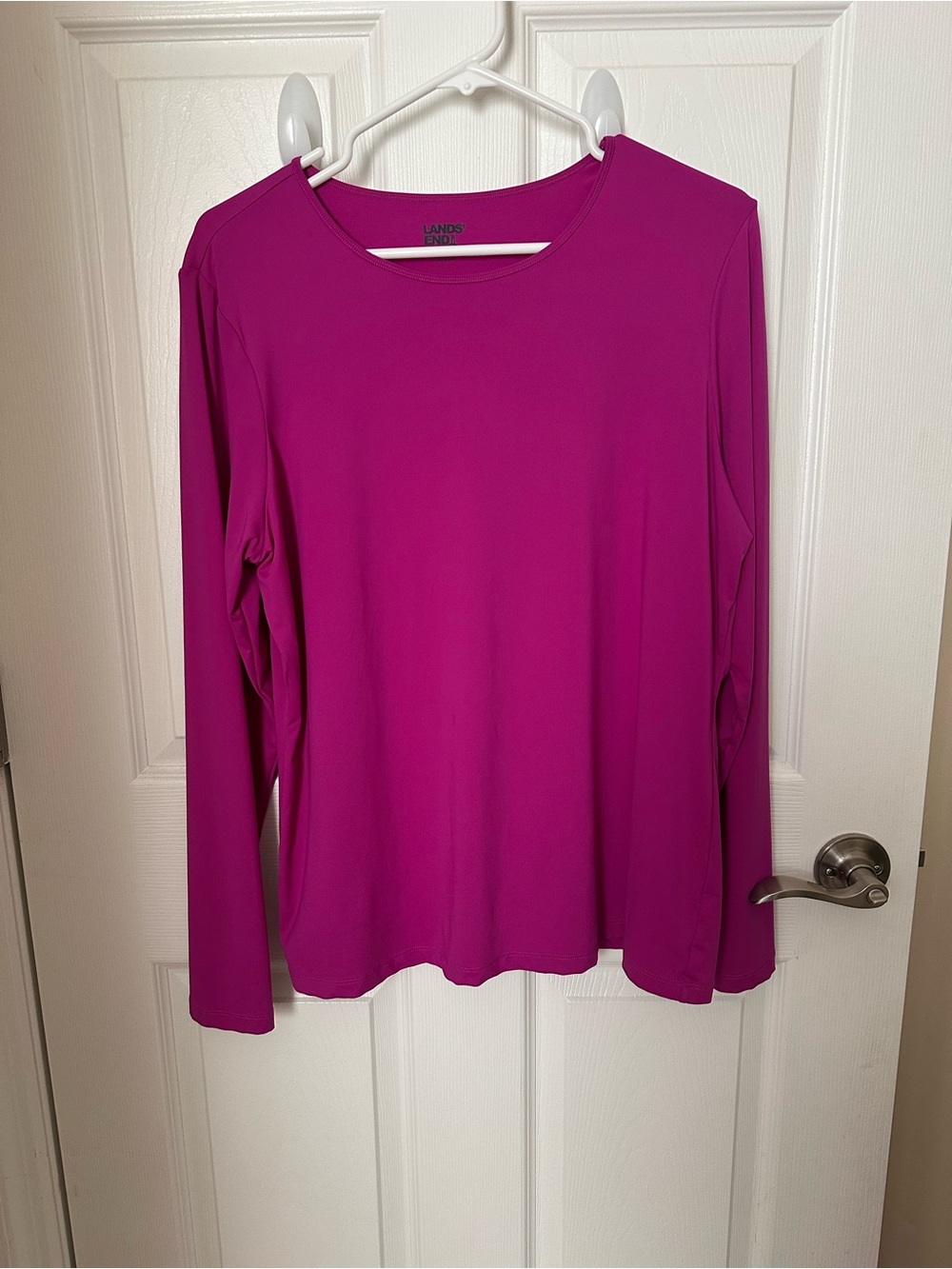 Lands' End Long-Sleeve Crewneck Top - Fuchsia